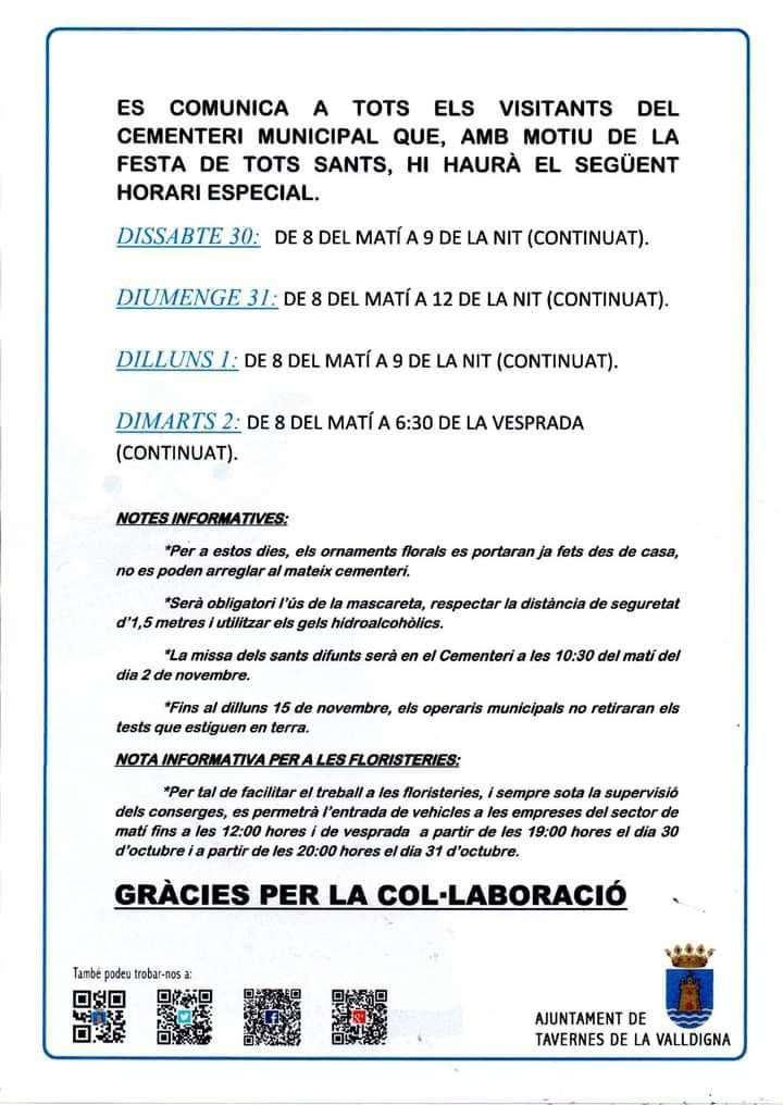 Horario Cementerio Tavernes